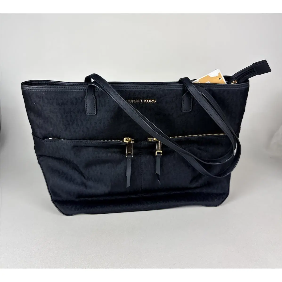 Handbag Zipper Tote Black MK Monogram Travel Carry-on Front Pockets by Michael Kors