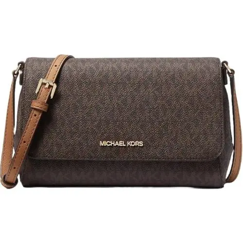 Michael Kors Women`s Jet Set Medium Signature Logo Crossbody Bag Brown