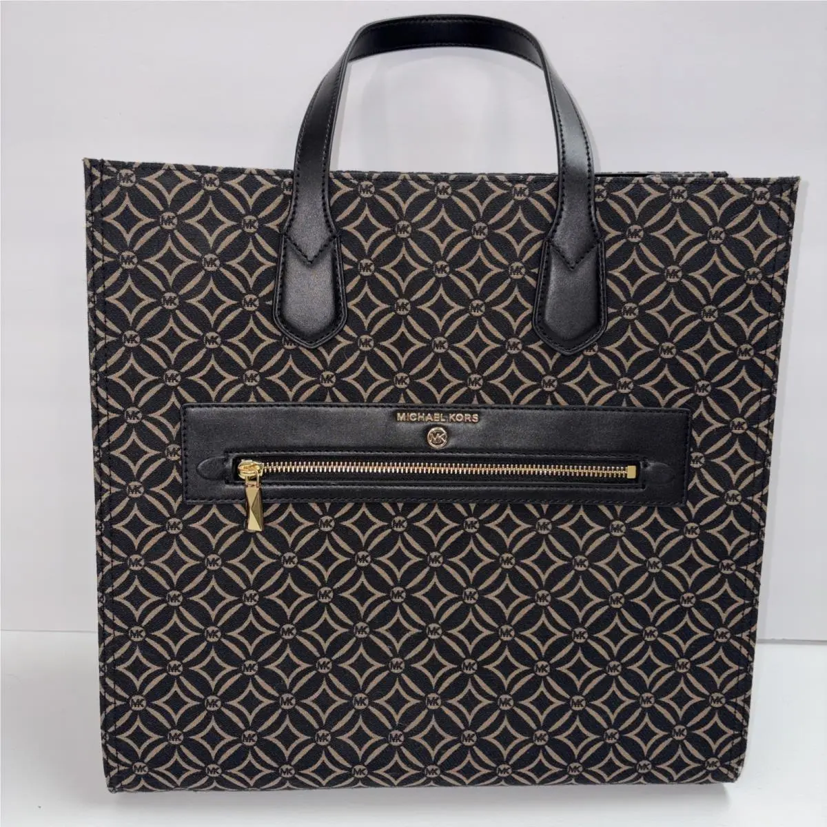 Michael Kors Kempner Large NS Tote Bag Husk Multi Jacquard Monogram Purse