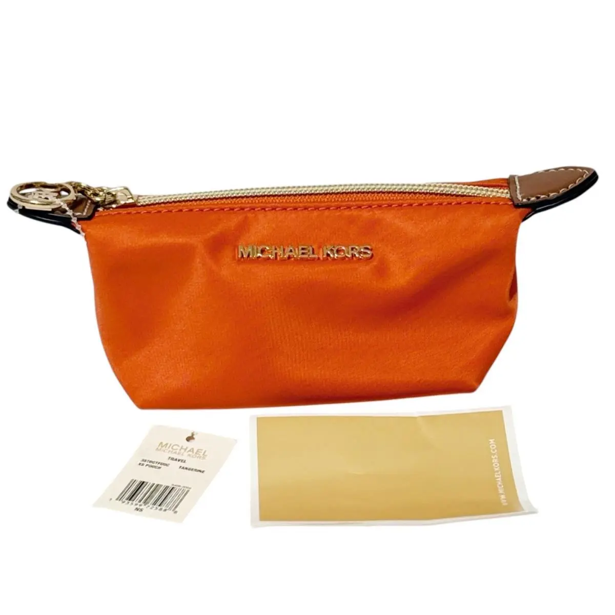 Michael Kors Travel Pouch XS Tangerine Zip Makeup Organizer Gusseted Bottom
