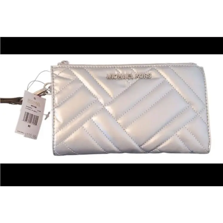 Michael Kors Women`s Peyton Silver Large Double Zip Wristlet