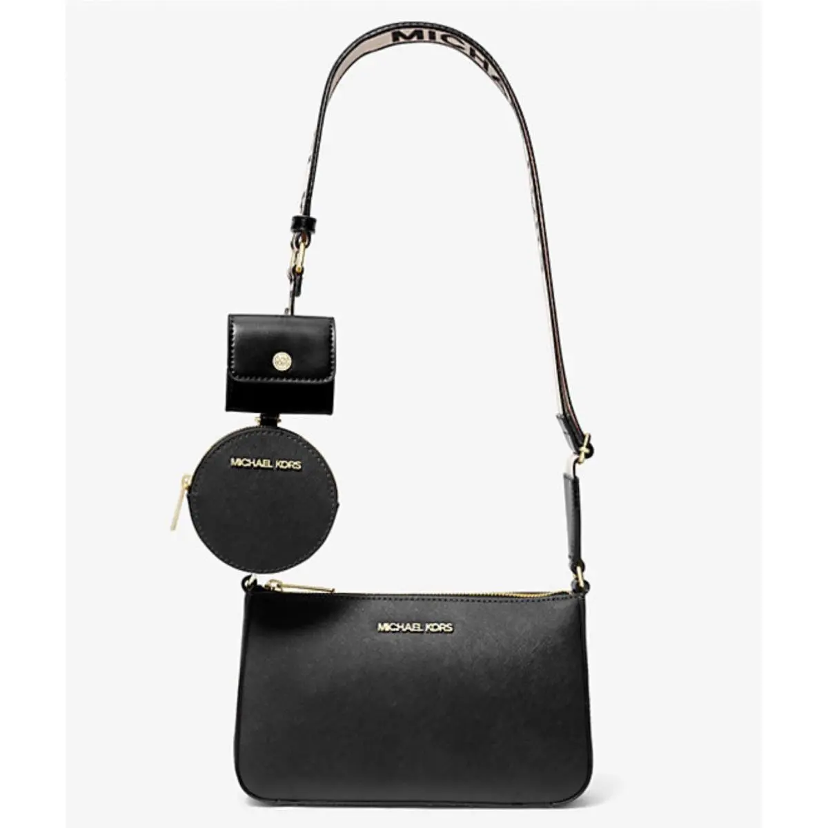 Jet Set Black Saffiano Leather Crossbody Bag with Airpods Pro Case by Michael Kors
