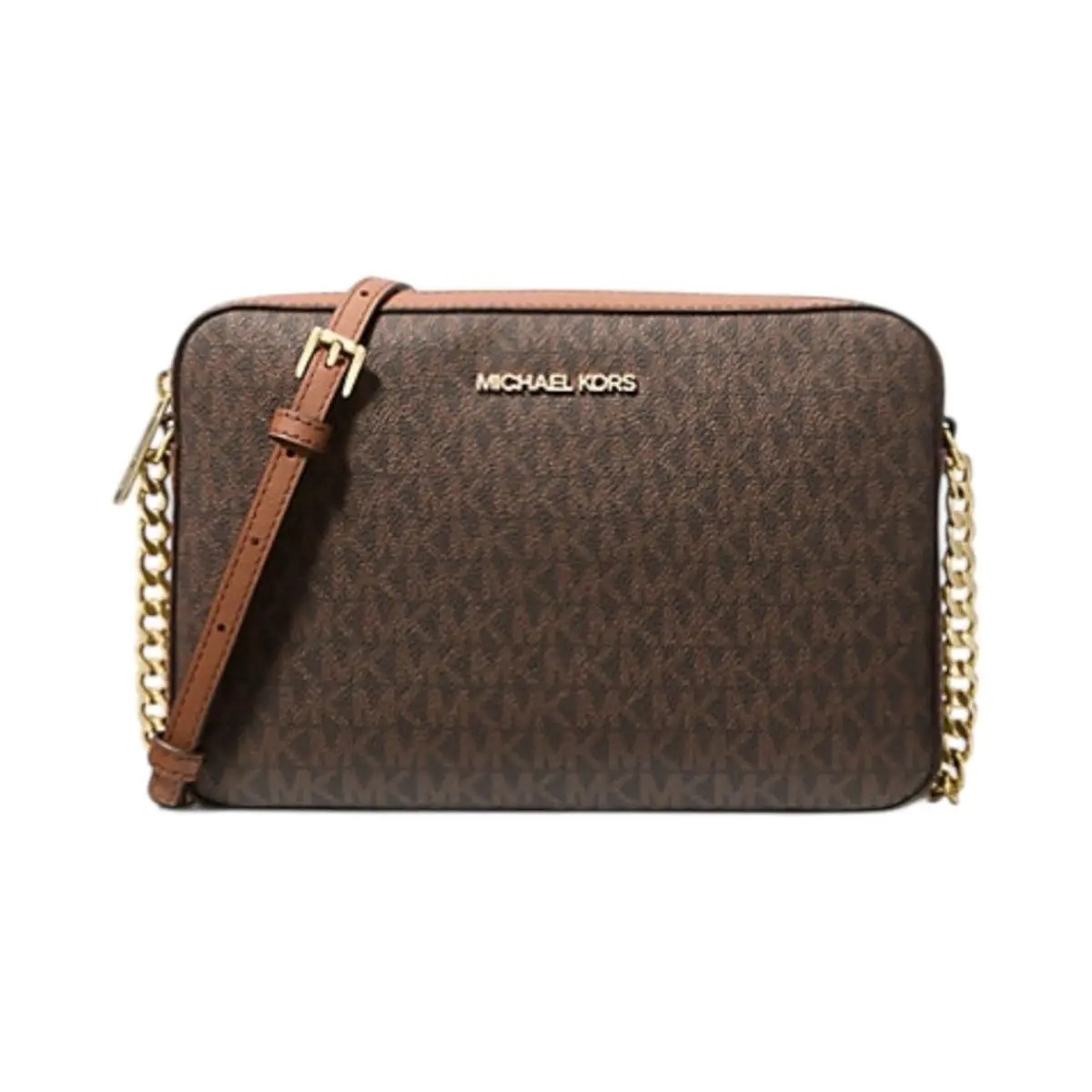 Michael Kors Jet Set Large Logo Crossbody Bag Brown MK Chain Strap