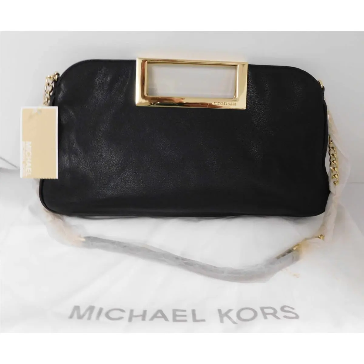 Michael Kors Black Leather Berkley Clutch Square Handle Shoulder Bag