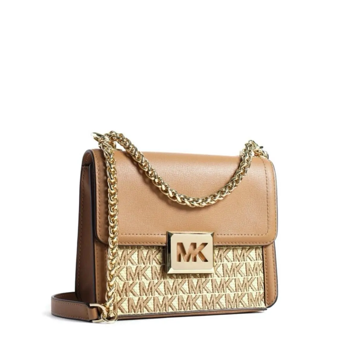 Michael Kors Sonia Small Crossbody Bag Shoulder Cuoio Tan Neutral Straw MK