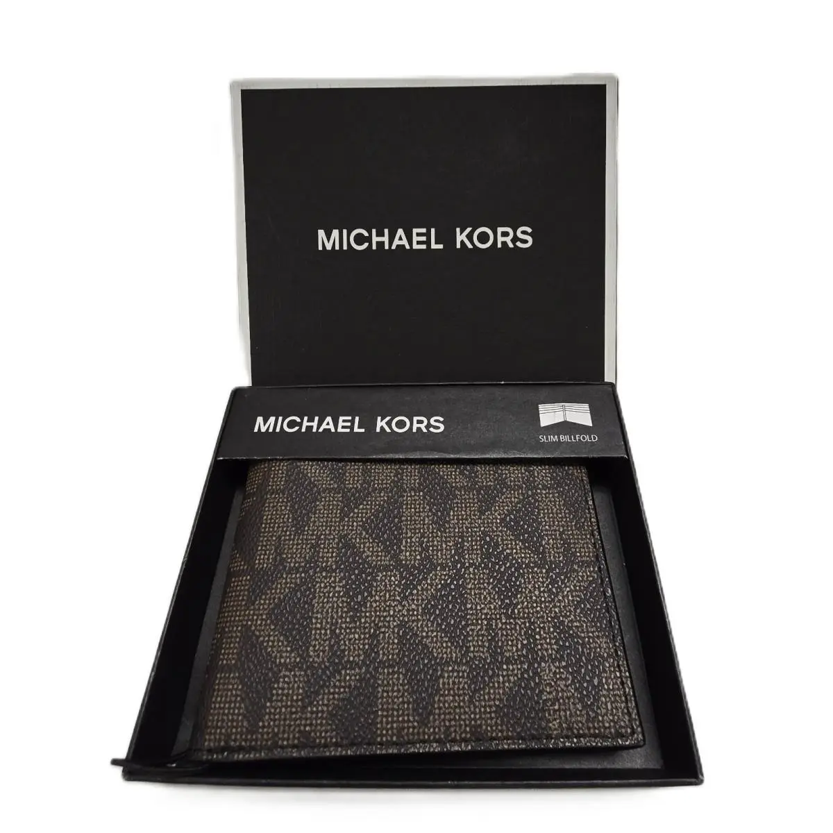Michael Kors Brown Black Jet Set MK Signature Logo Bi-fold Men`s Wallet