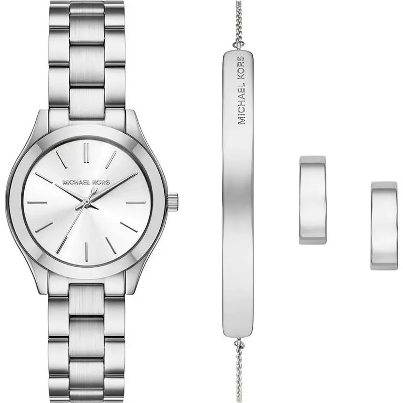 Michael Kors Women`s Runway 32mm Quartz Watch MK7563SET - Dial: Silver Tone, Band: Silver Tone, Other Dial: Silver
