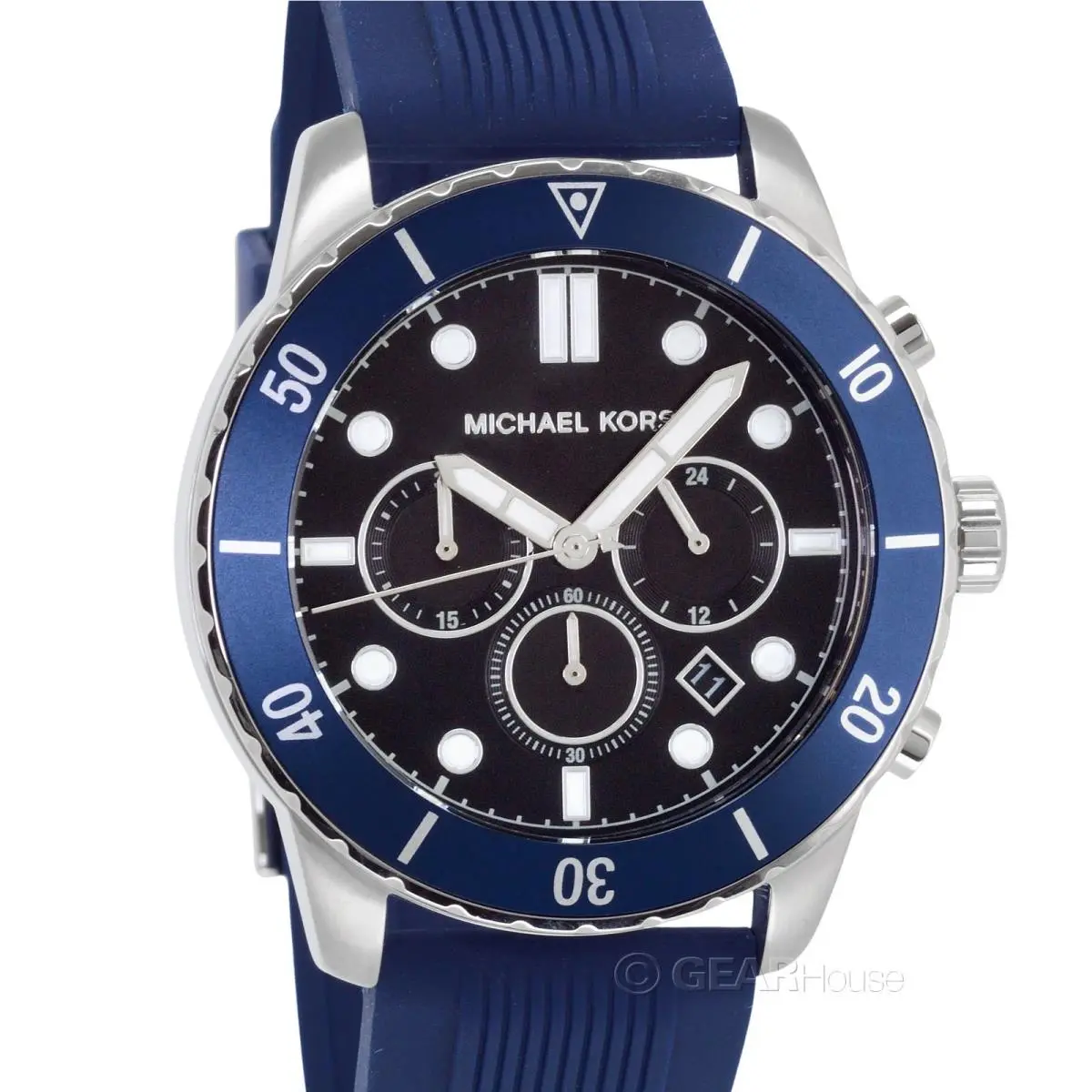 Michael Kors Cunningham Mens Chronograph Watch Black Dial Blue Silicone Band