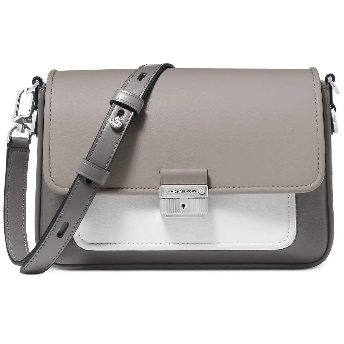 Michael Kors Bradshaw Medium Leather Messenger Bag Heather Gray ￼ Multi￼ Silver￼