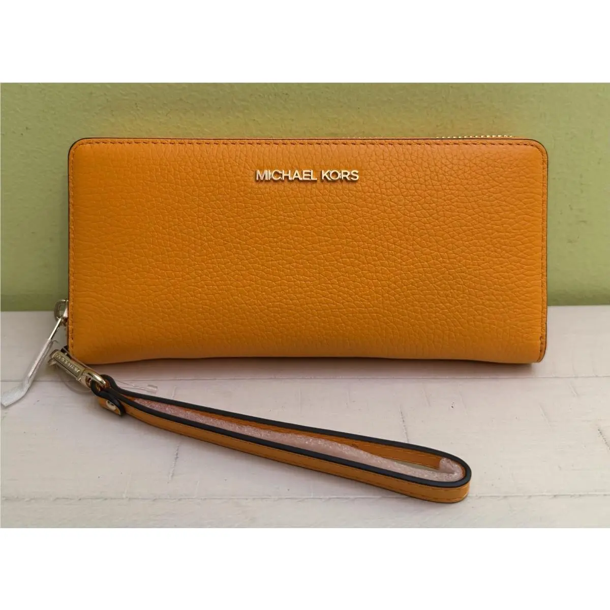 Michael Kors Jet Set Travel Large Continental Pebbled Leather Wallet Pop Orange