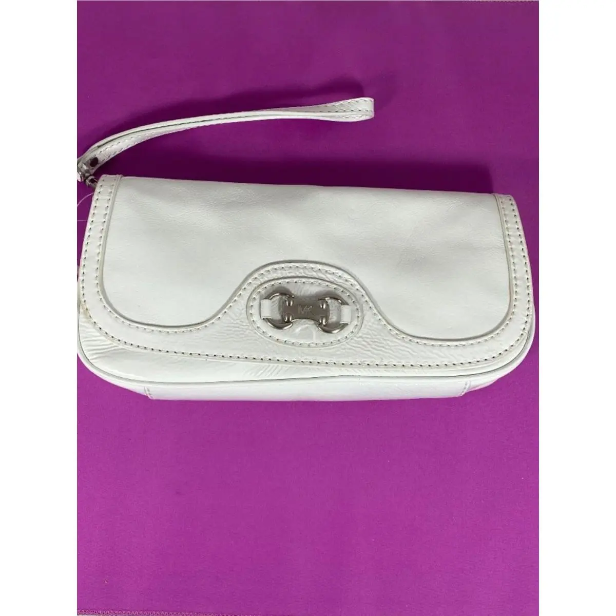 Vintage Michael Kors White Leather Wristlet Clutch with Textured Finish