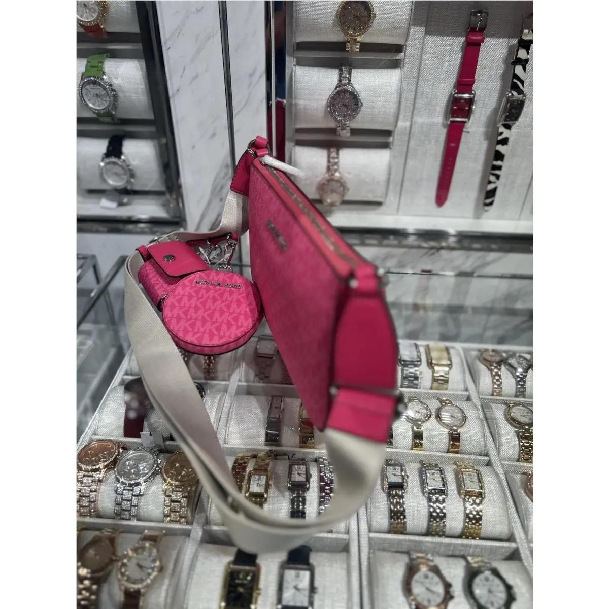 Michael Kors Jet Set Small Crossbody Bag with Tech Attached Dragonfruit Purse MK