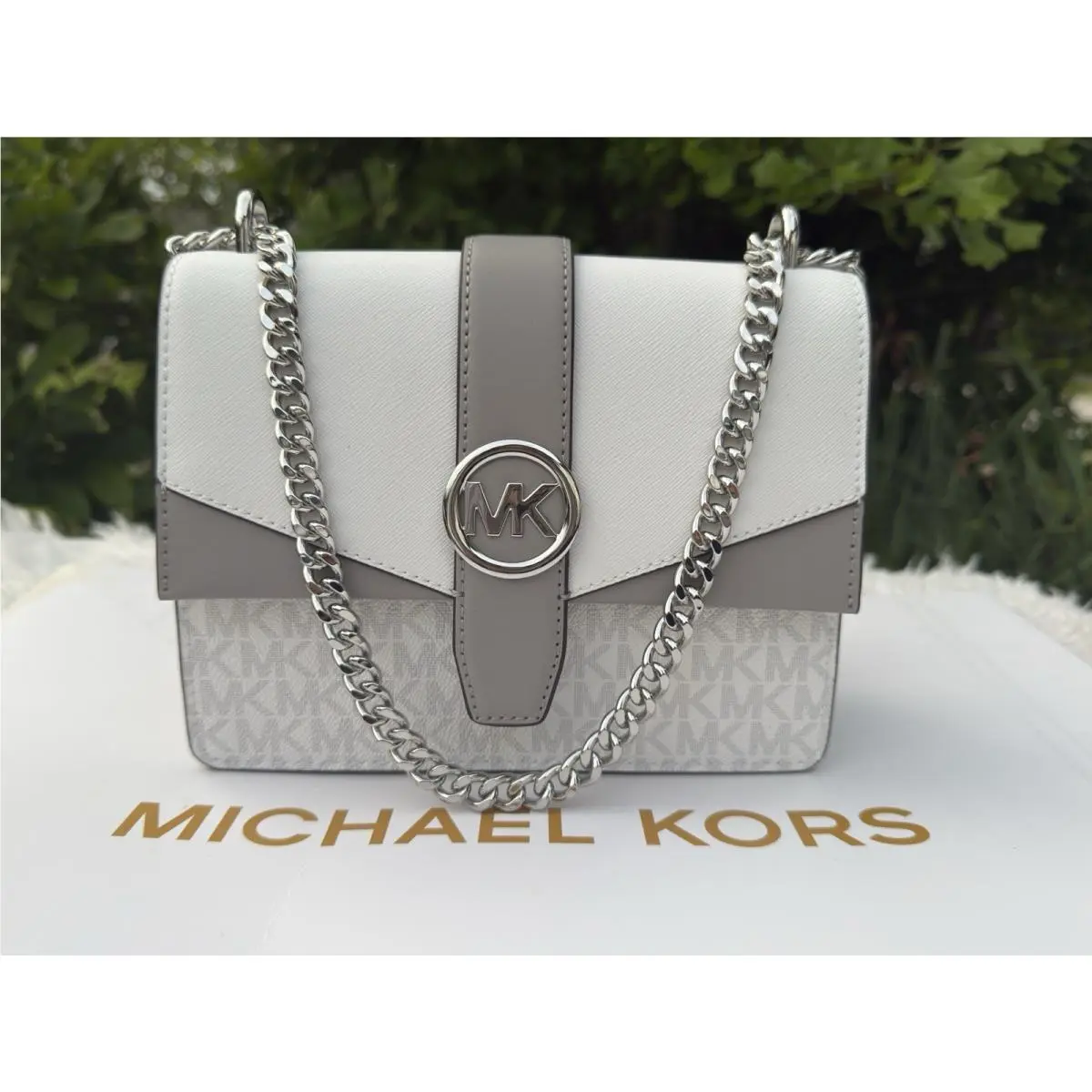 Michael Kors Greenwich Small Flap Crossbody Optic White Mk Logo