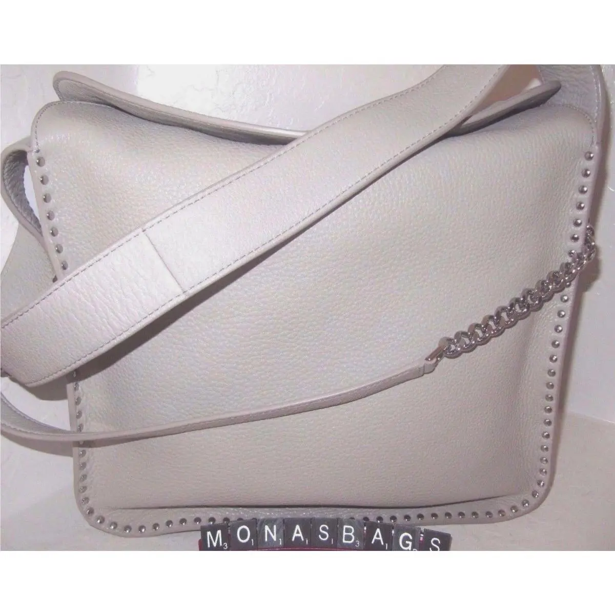 Michael Kors Astor Studded Large Light Grey Leather Shoulder Hobo