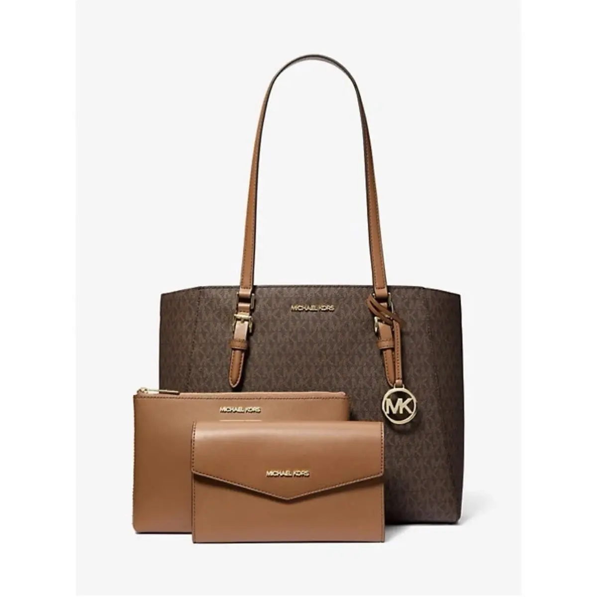 Michael Kors Charlotte Large 3 in 1 Zip Tote Shoulder Bag Crossbody MK Brown