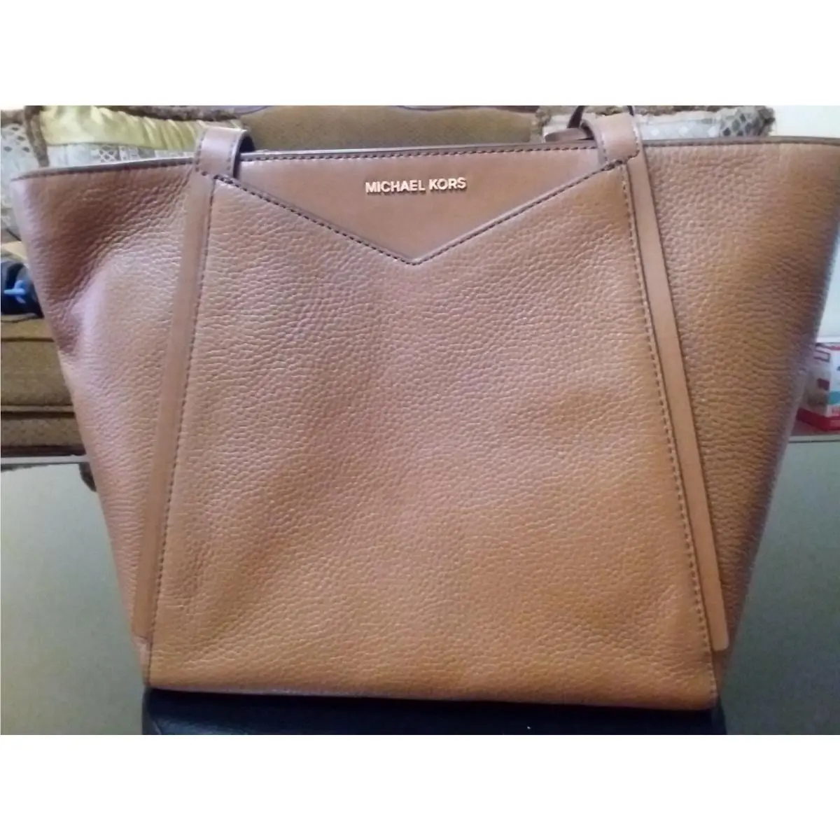 Small Whitney Pebbled Leather Top Zip Tote Brown by Michael Kors