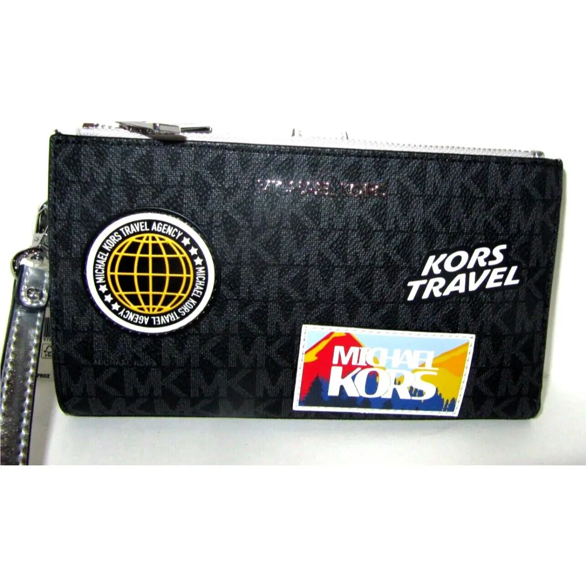 Jet Set Travel Black Large Double Zip Logo Phone Wristlet Wallet by Michael Kors