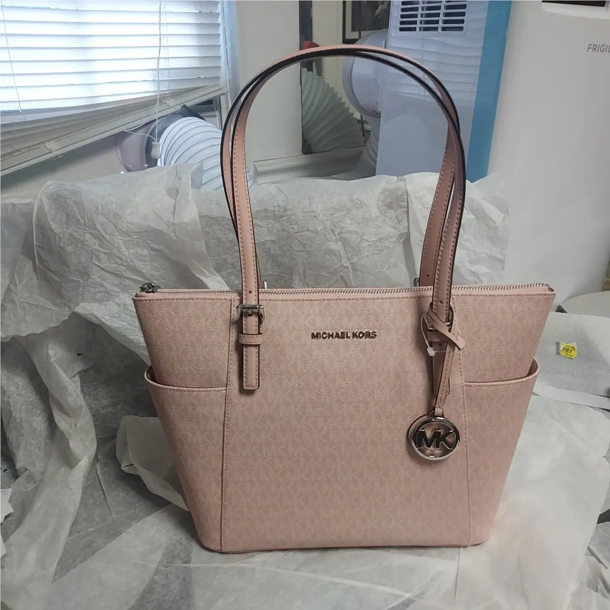 Jet Set East West Top Zip Signature Logo Tote Bag Pink by Michael Kors