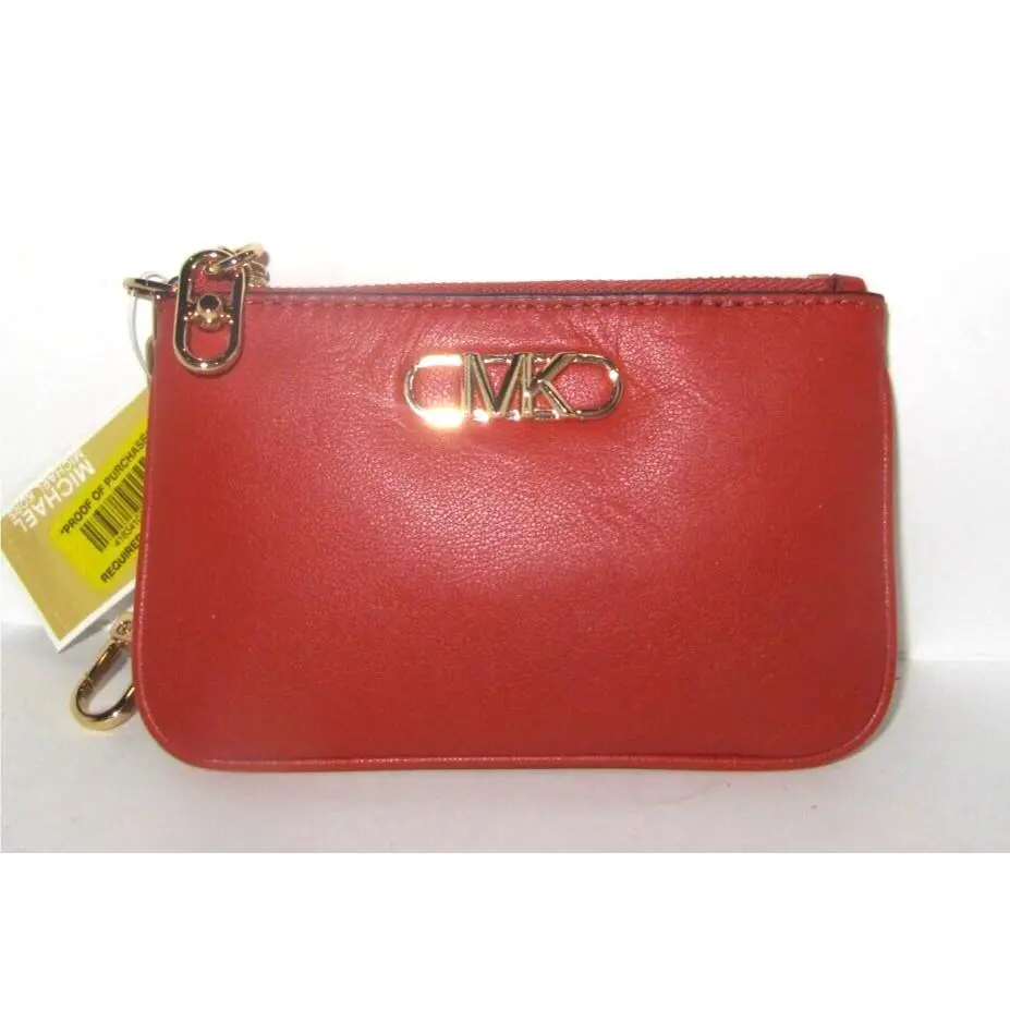 Michael Kors Parker Key Card Holder Wallet Deep Orange Leather