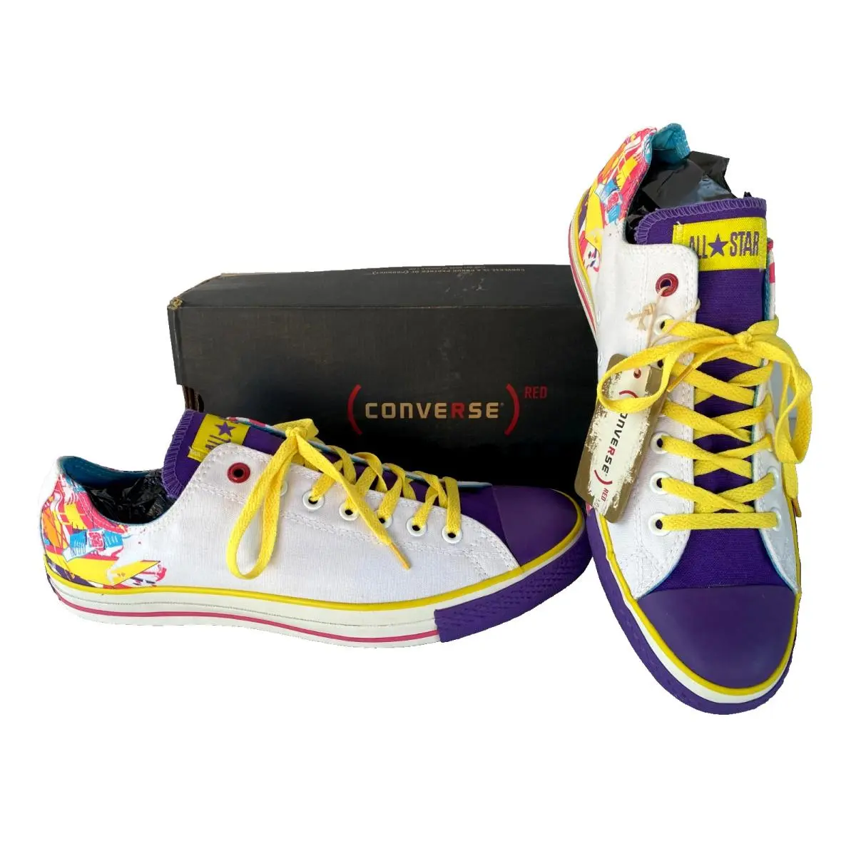 Y2K Converse Red CT 100 Karoly OX White Purple Yellow Graphic Sneakers
