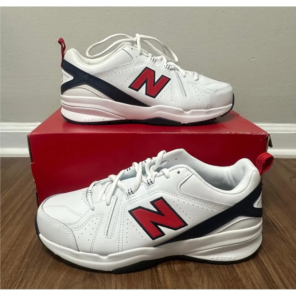 New Balance 608 Mens Walking Shoes White Red MX608HR5 Sz 9.5 Wide 4E