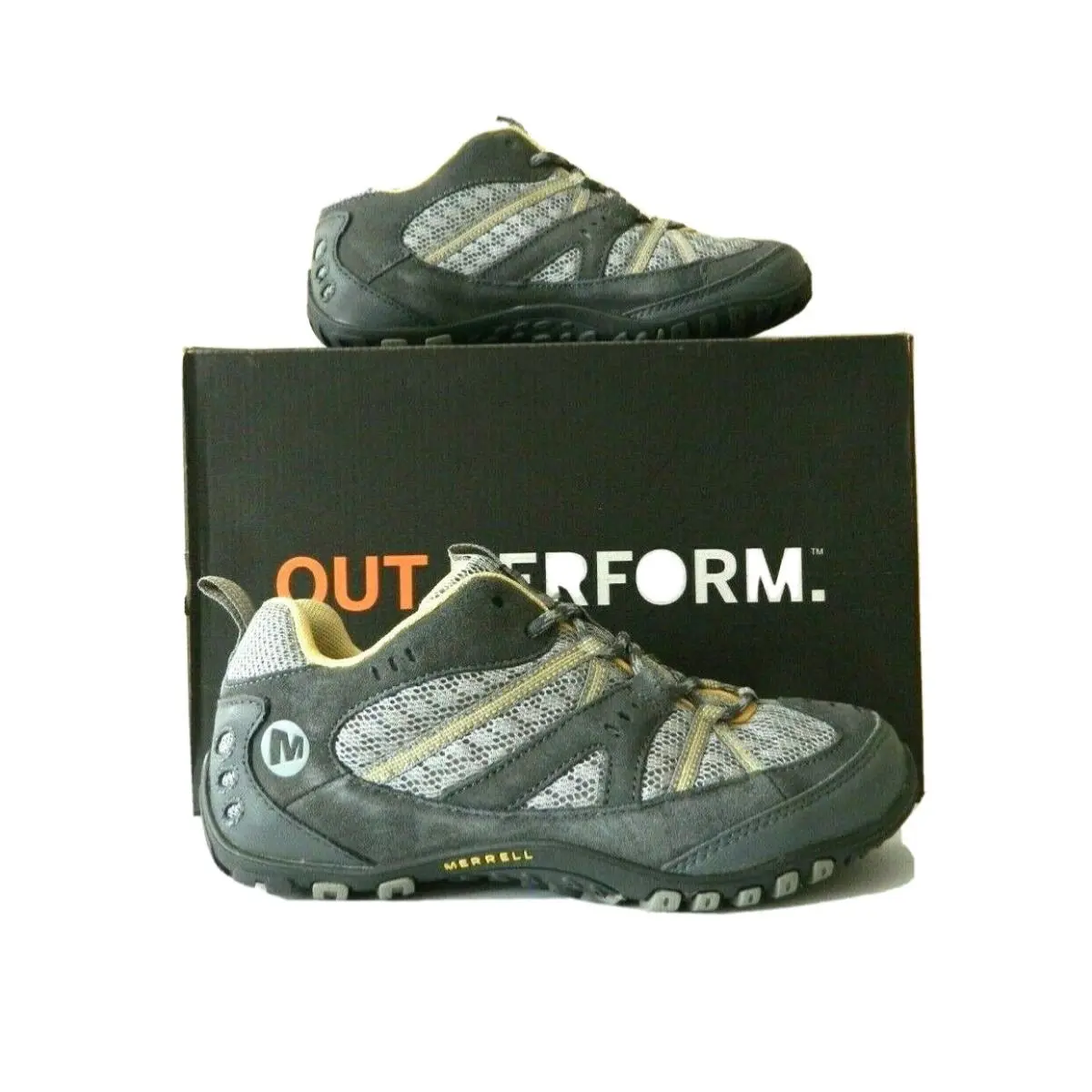 Merrell Oakbrook Ventilator Women`s Size 6 Grey Yellow Hiking Trail Shoes
