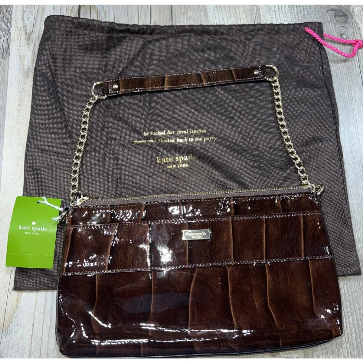 Kate Spade Patent Leather Knightsbridge Croc Bow Beau Byrd Clutch Chestnut
