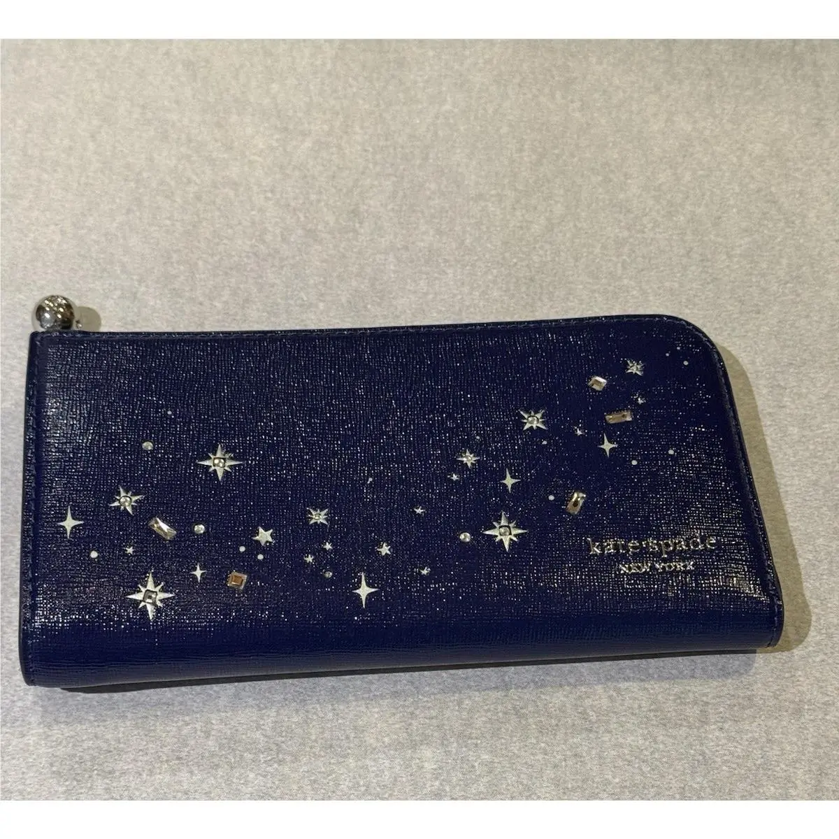 Kate Spade Devin Embellished Shiny Leather Zip Continental Wallet - K1618
