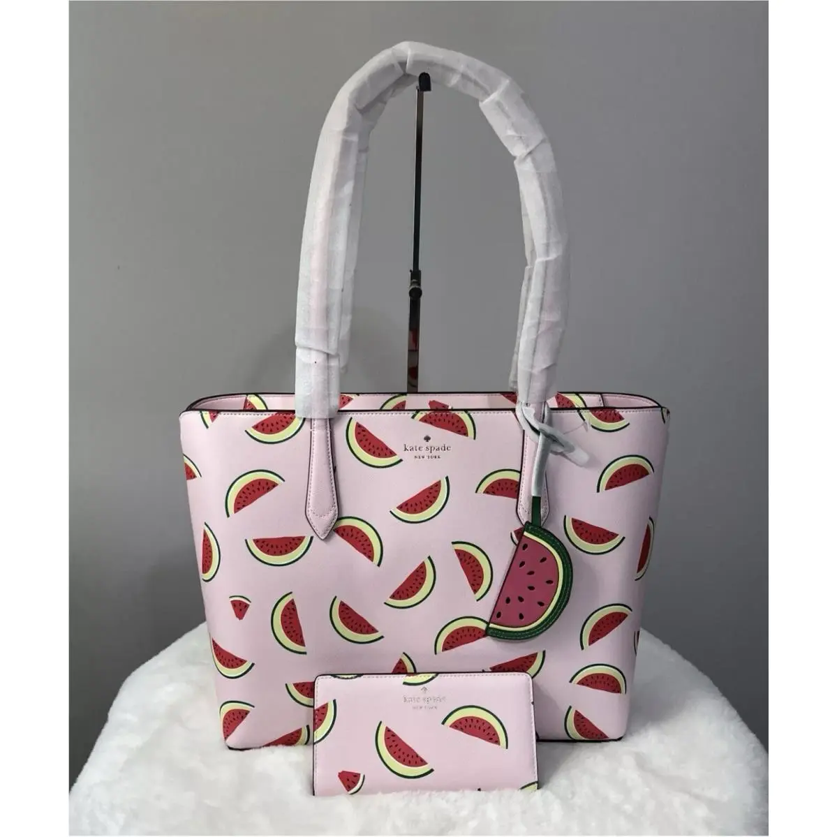 Marlee Pink Watermelon Party Tote Bag Charm Wallet Kate Spade Bundle New Tags