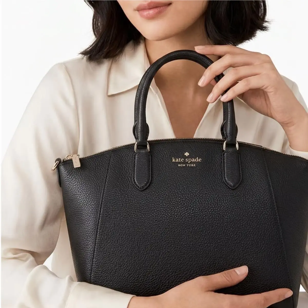 Kate Spade Parker Medium Satchel Black Pebbled Leather Bag