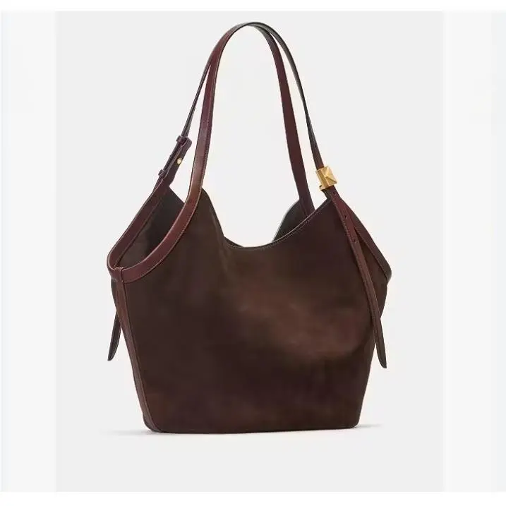 Kate Spade NY Deco Suede Extra Large Tulip Tote Bag + Dust Bag Hot Fudge/ Brown