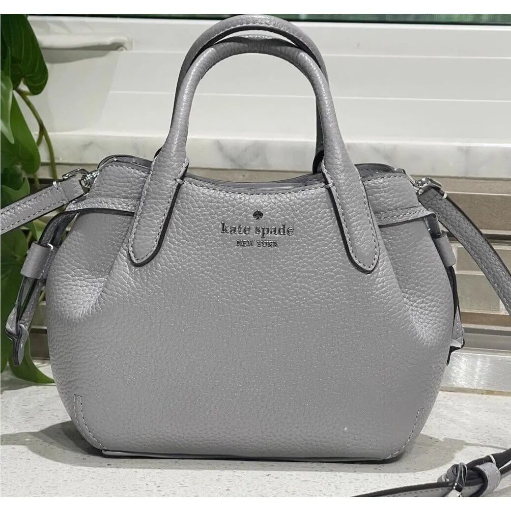 Kate Spade Dumpling Mini XS Satchel Crossbody Bag Hobo Purse Gray Leather Silver