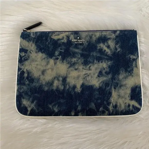 New Wtag-kate Spade Jackson Blue Tye-dye Denim Large Pouch