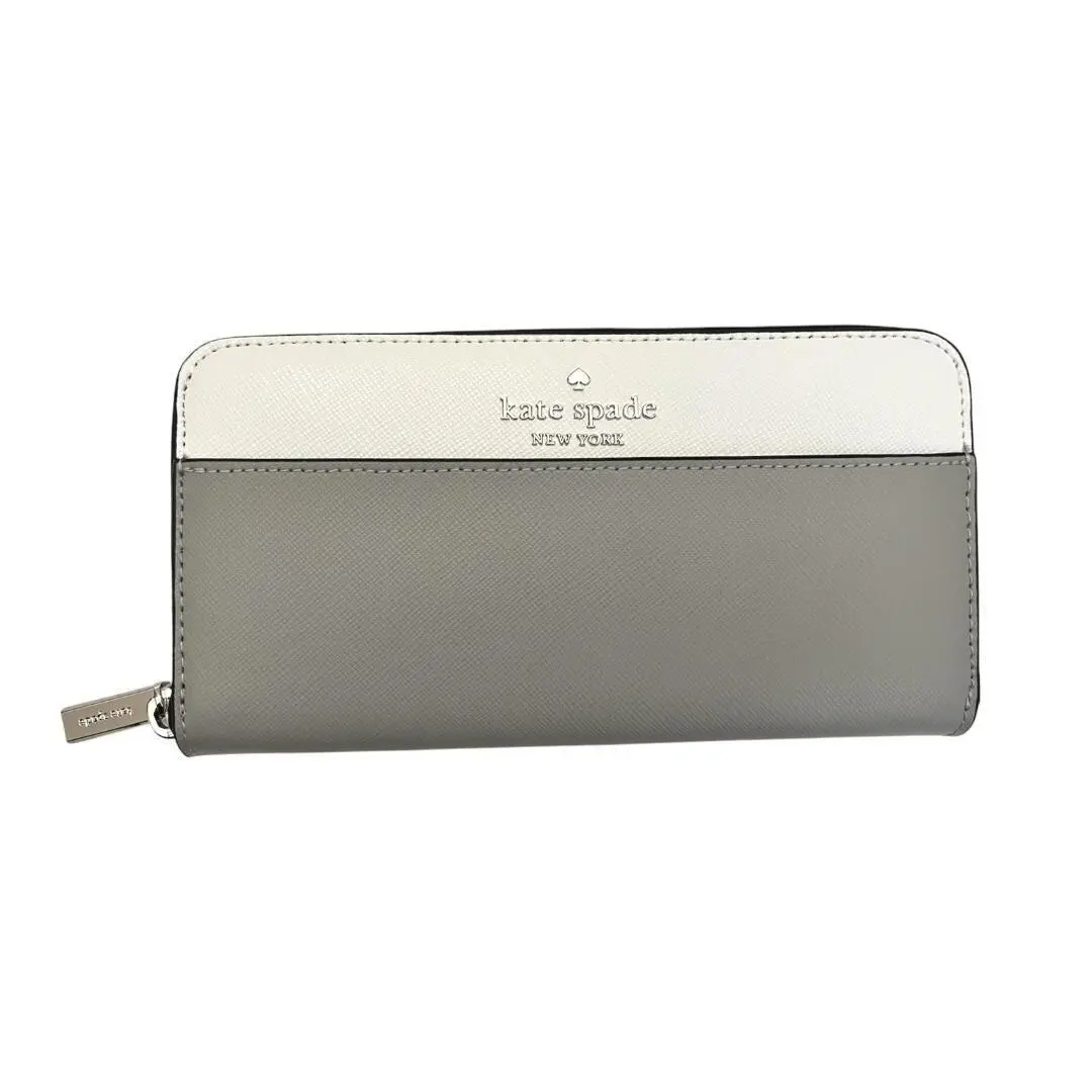 Kate Spade Womens Gray Leather Wallet Zip Color Block Large Continental New