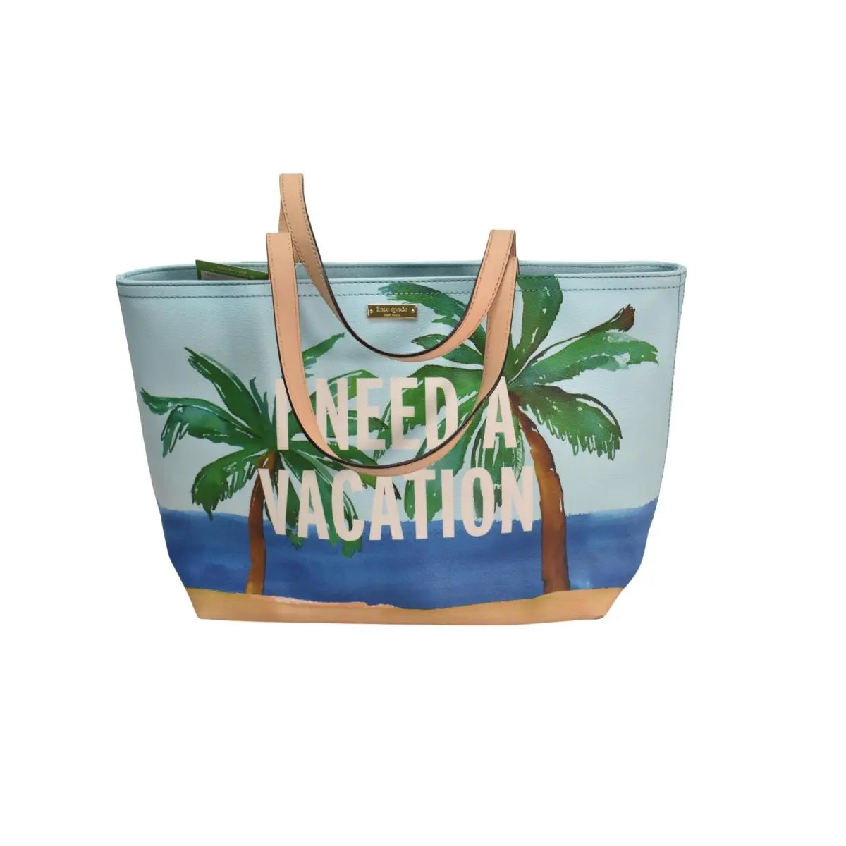Kate Spade Need A Vacation Tote Bag Womens Large Palm Tree Leather Beach