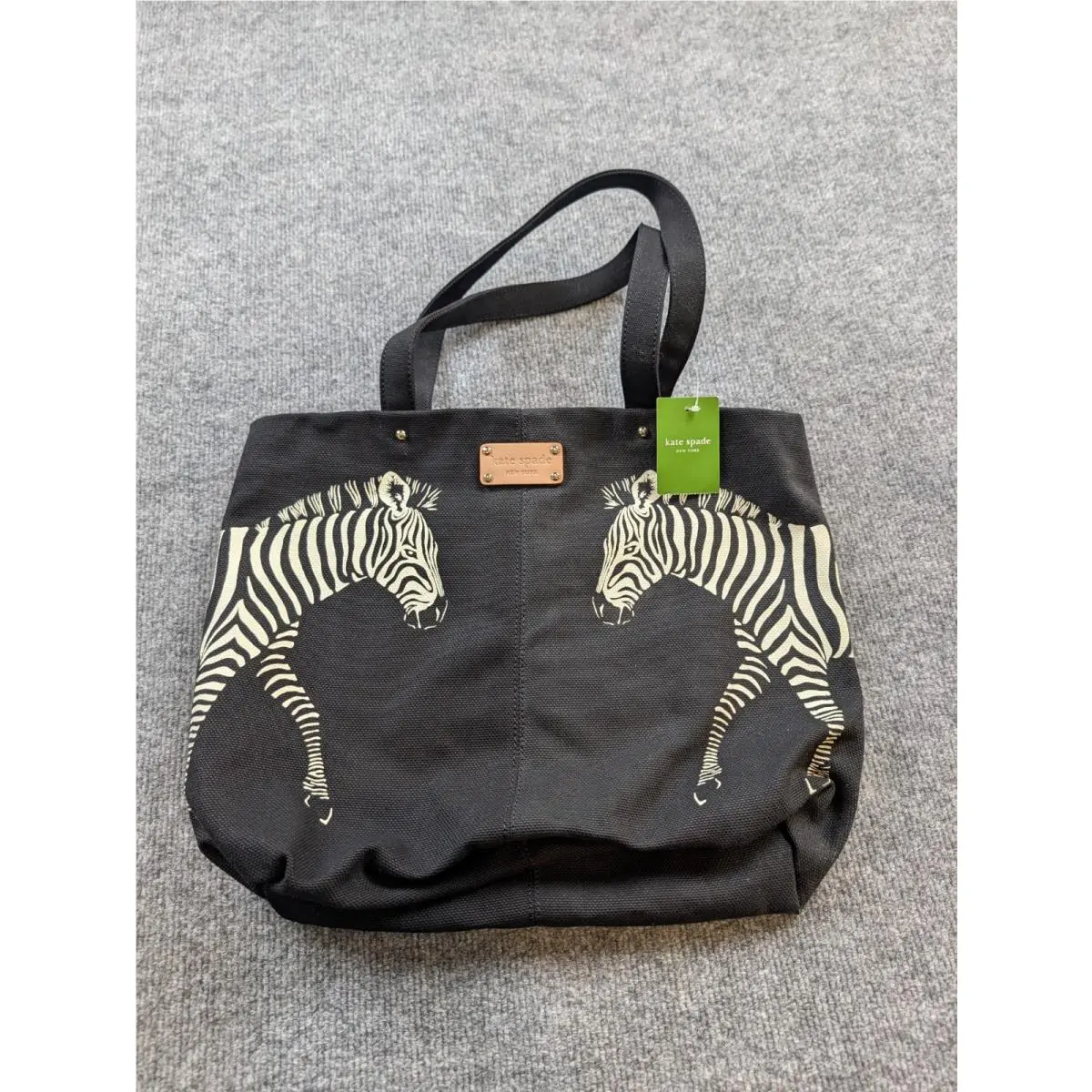 Bon Shopper Tote Bag Black Zebra Canvas Shoulder Purse WKRU1210 by Kate Spade