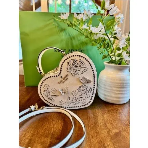 Kate Spade Love Shack Perforated Heart Crossbody Butterfly Purse Meringue Floral