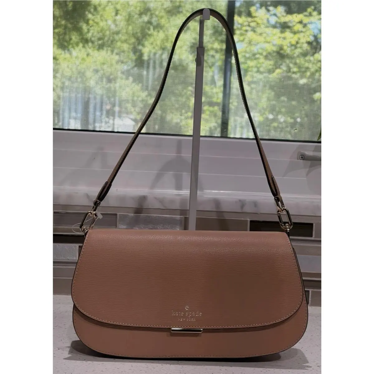 Kate Spade Quinn Medium Small Flap Chain Shoulder Bag Clutch Brown Leather Gold