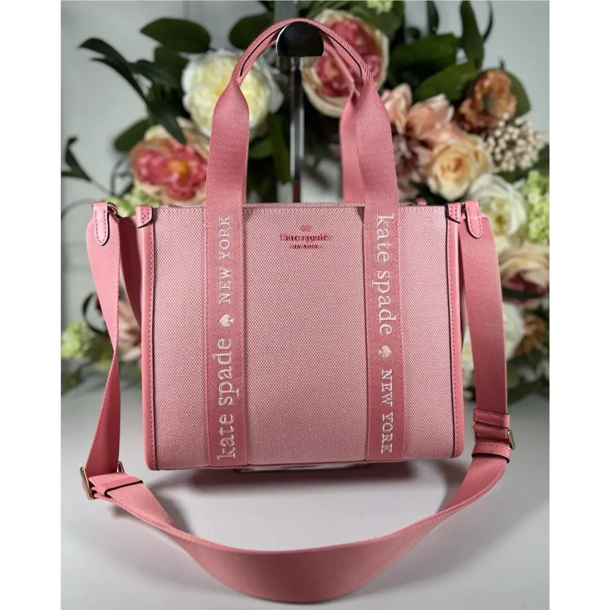 Kate Spade Small Canvas Kip Tote W/crossbody Strap-blossom Pink