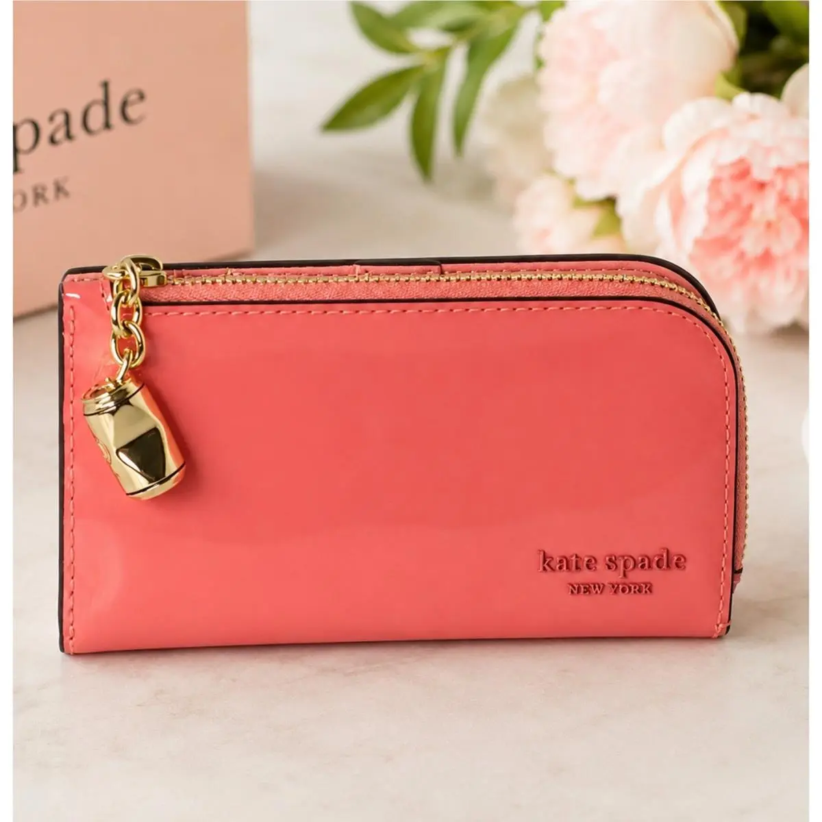 Kate Spade Devin Small Bifold Wallet Pink Moon Patent Leather Zip Co