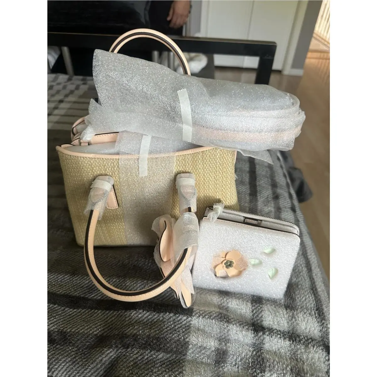 Kate Spade Thompson Street Straw Small Satchel Bag W/matching Bifold Wallet