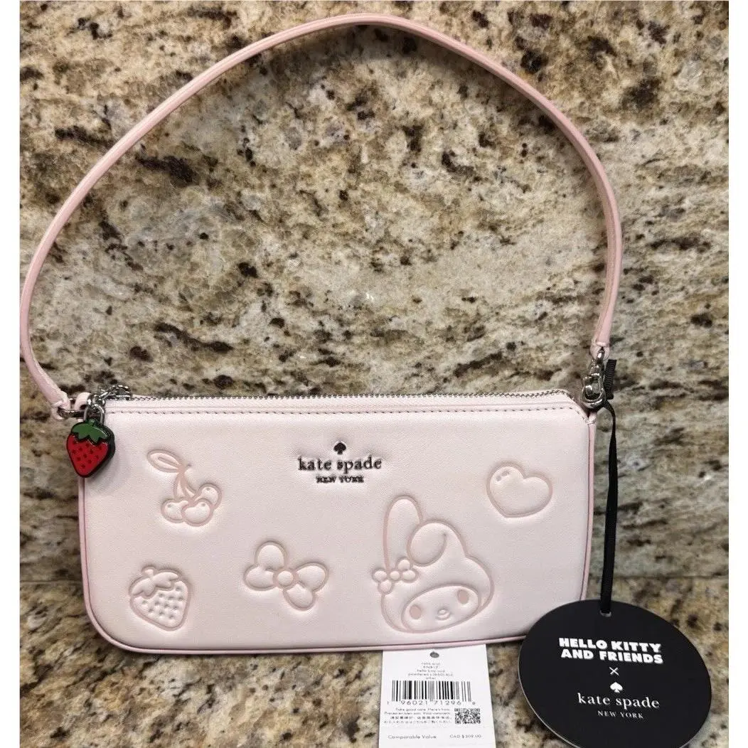 Kate Spade x Hello Kitty My Melody Puffy Convertible Wristlet Bag Pink KN817 New