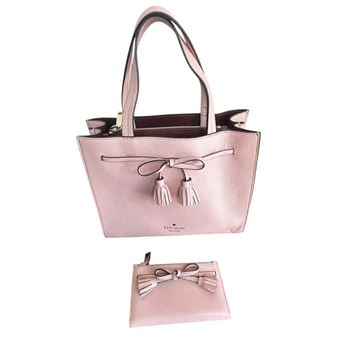 Kate Spade Rose Smoke Hayes Pebble Leather Small Satchel W/ Matching Wallet