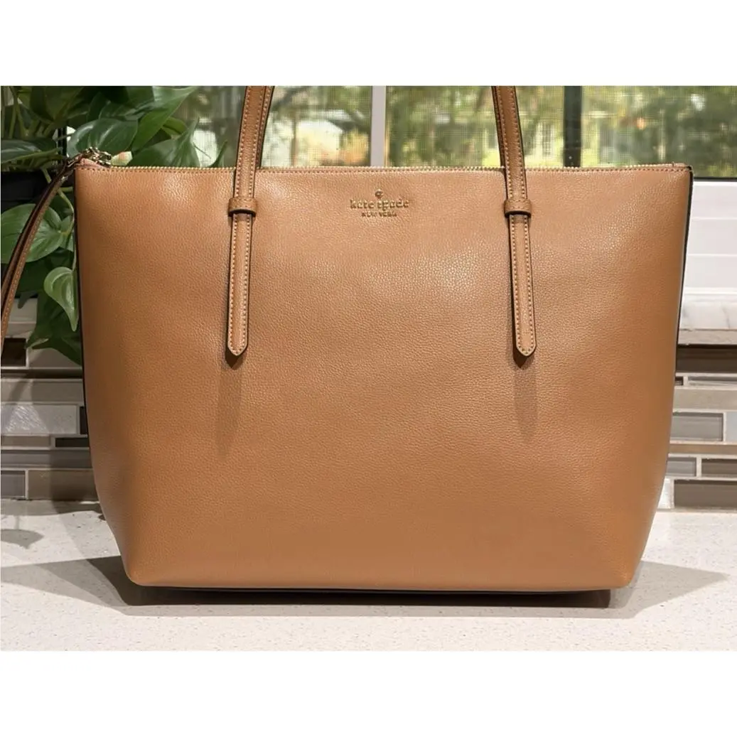Kate Spade All Day Zip Shoulder Tote Laptop Large Bag Purse Carryall Brown Gold