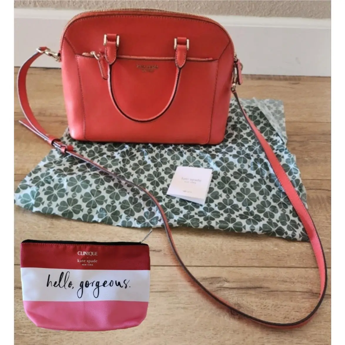 Kate Spade Louise Medium Dome Satchel Red 12x9x5in + Cosmetic Bag