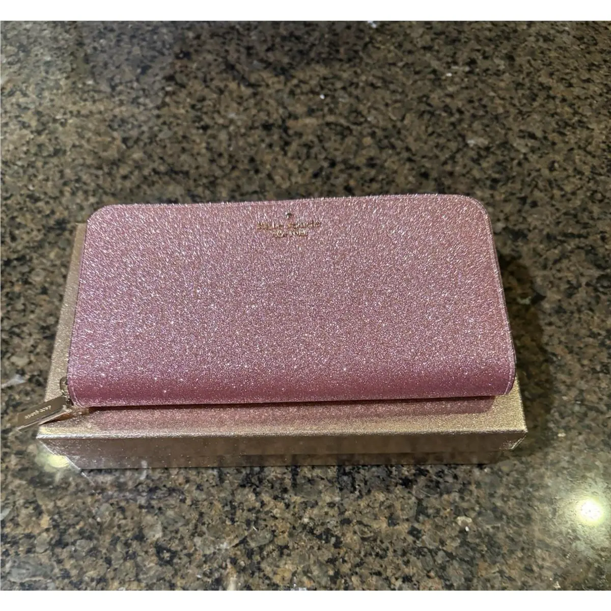 Kate Spade Shimmy Tinsel Glitter Boxed Large Continental Wallet/mitten Pink/nwt