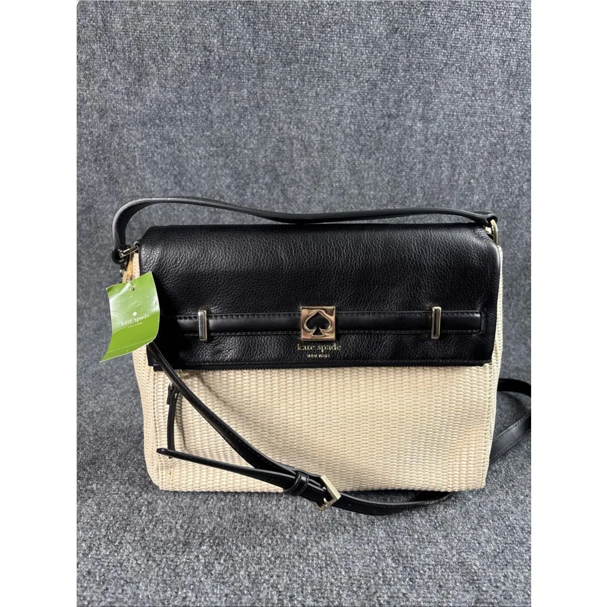 Kate Spade Woven Straw and Leather Loula Shoulder Bag Minimalist Euro Preppy
