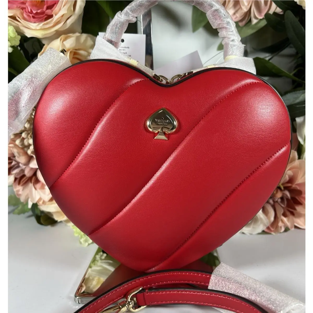 Nwt-kate Spade New York Love Shack Quilted 3D Heart Crossbody-ruby Red