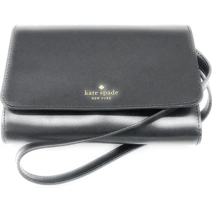 Kate Spade Pebble Leather Wallet on a String Crossbody Black