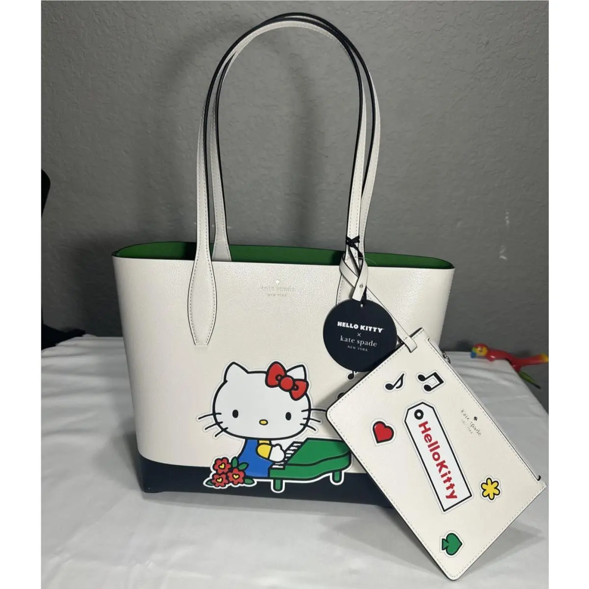 Kate Spade x Hello Kitty Large Viral Sanrio White Green Tote Handbag